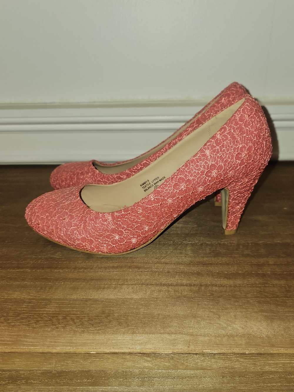 Chase + Chloe Coral Lace Mid-Heel Pumps